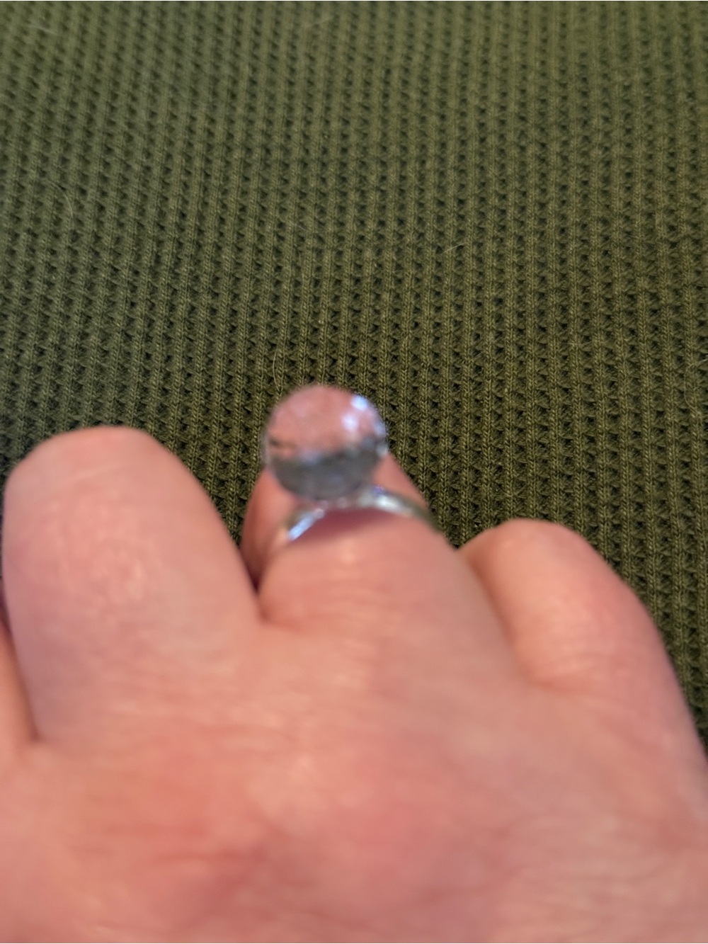 Silver-Tone Disco Ball Ring with Clear Stone - Olive
